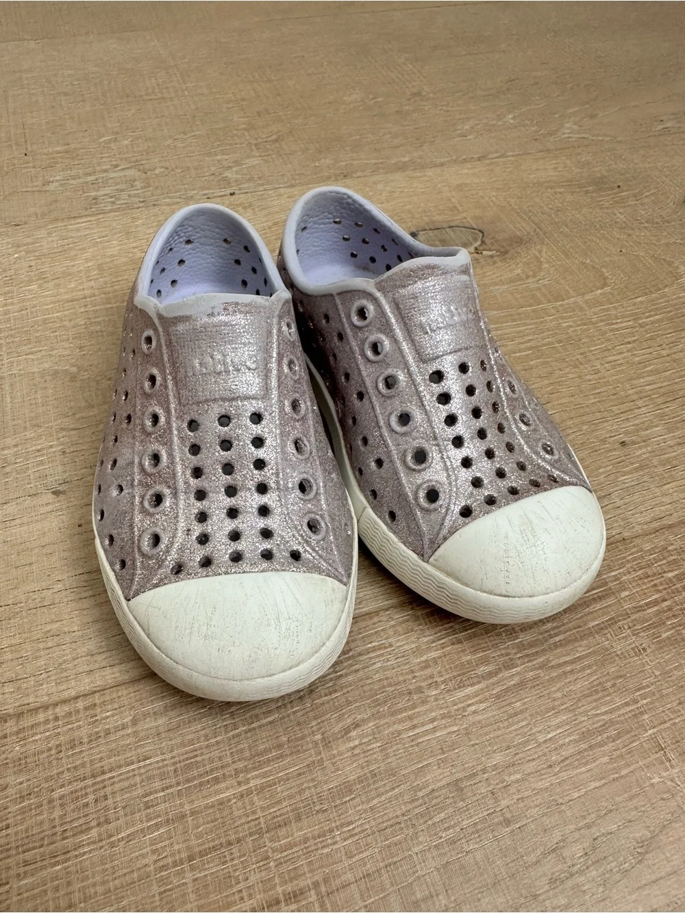 Native Kids Slip-On Sneakers in Metallic Taupe and White